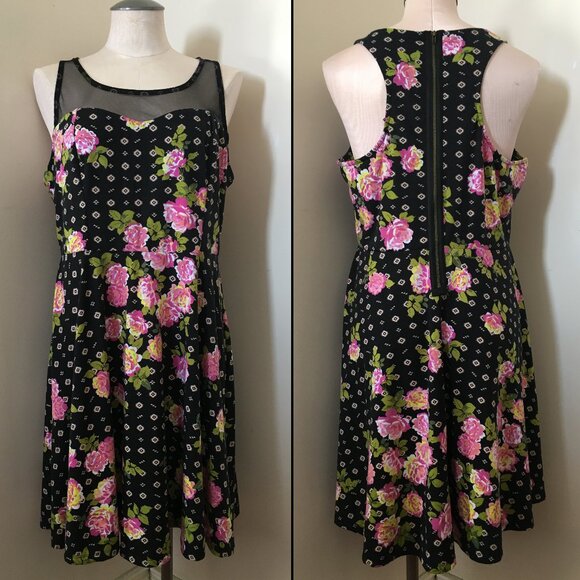 [Xhilaration] Black Geometric / Rose Print Sleeveless Sundress | XL | Good - Picture 1 of 12